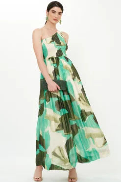 One Shoulder Smocked Maxi- Ginkgo Green