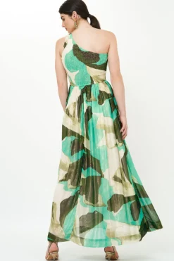 One Shoulder Smocked Maxi- Ginkgo Green