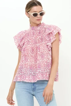 Pintuck Ruffle Top- Malta Pink