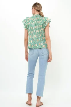 Pintuck Ruffle Top- Mughal Green