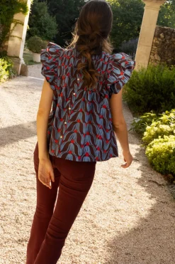 Pintuck Ruffle Top- Tulip Red