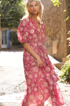 Puff Sleeve Maxi- Presidio Magenta