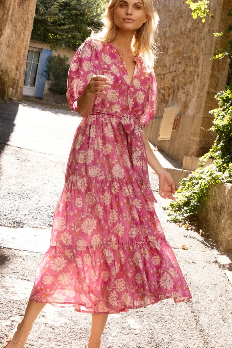 Puff Sleeve Maxi- Presidio Magenta