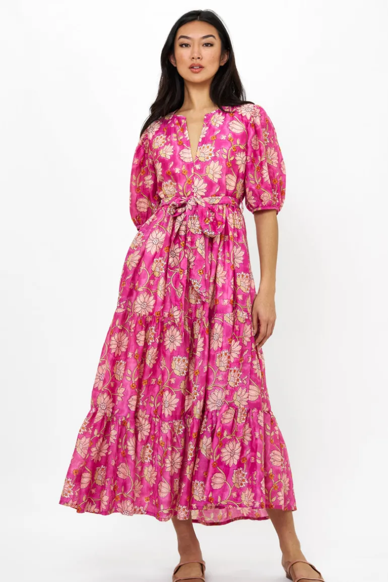 Puff Sleeve Maxi- Presidio Magenta