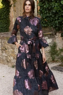 Ruffle Collar Bell Maxi- Rosa Black