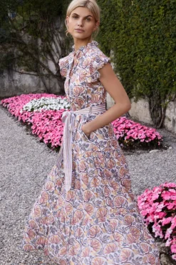 Ruffle Collar Button Maxi- Montenegro Coral