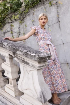 Ruffle Collar Button Maxi- Montenegro Coral