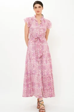 Ruffle Collar Button Maxi- Malta Pink