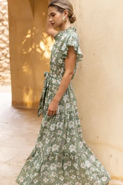 Ruffle Collar Button Maxi- Ivy Olive