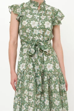 Ruffle Collar Button Maxi- Ivy Olive