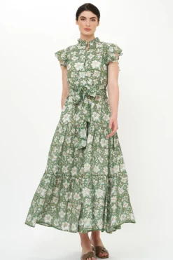 Ruffle Collar Button Maxi- Ivy Olive
