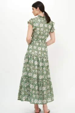 Ruffle Collar Button Maxi- Ivy Olive