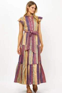 Ruffle Collar Button Maxi- Torino Blue