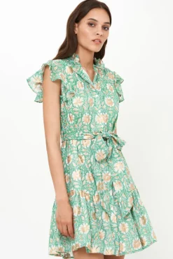 Ruffle Collar Button Mini- Mughal Green