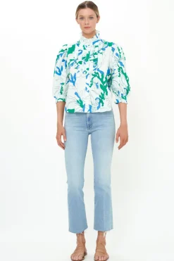 Ruffle Front Button Blouse- Orchid Green