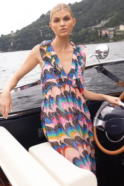 Ruffle V-Neck Maxi- Venice Blue