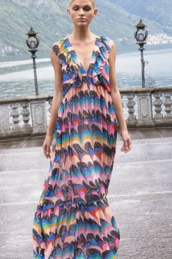 Ruffle V-Neck Maxi- Venice Blue