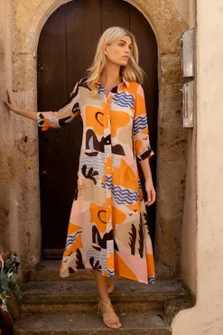 Shirt Dress Midi- Riviera Orange