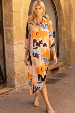 Shirt Dress Midi- Riviera Orange