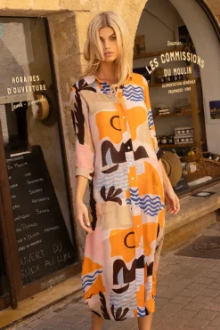 Shirt Dress Midi- Riviera Orange