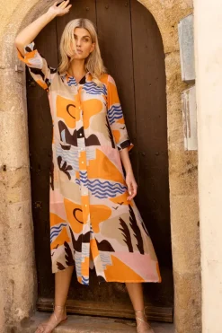 Shirt Dress Midi- Riviera Orange