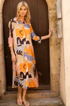Shirt Dress Midi- Riviera Orange