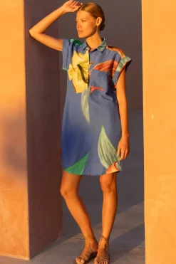 Shirt Dress Mini- Hibiscus Blue