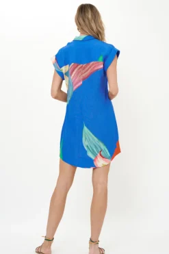 Shirt Dress Mini- Hibiscus Blue