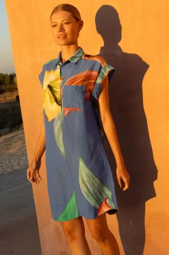 Shirt Dress Mini- Hibiscus Blue