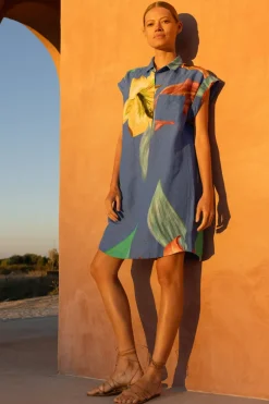 Shirt Dress Mini- Hibiscus Blue