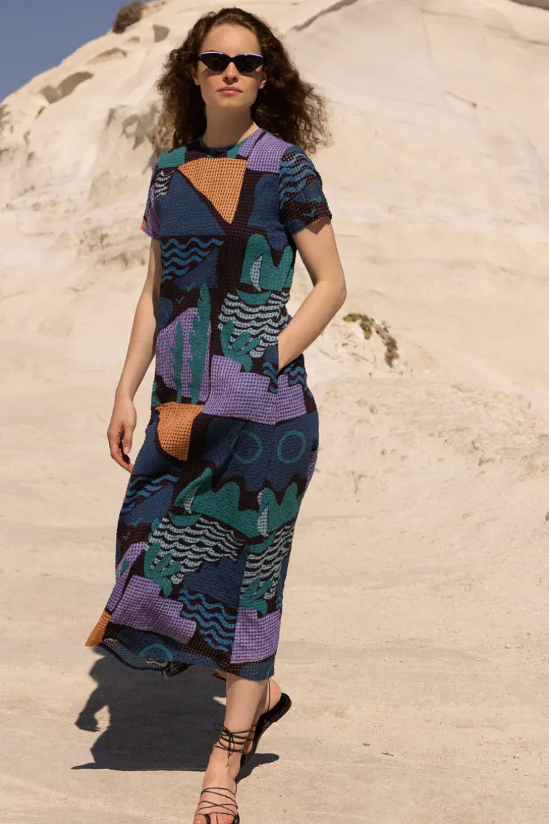 Short Sleeve Shift Maxi- Riviera Blue