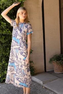 Short Sleeve Shift Maxi- Roma Blue
