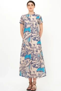 Short Sleeve Shift Maxi- Roma Blue