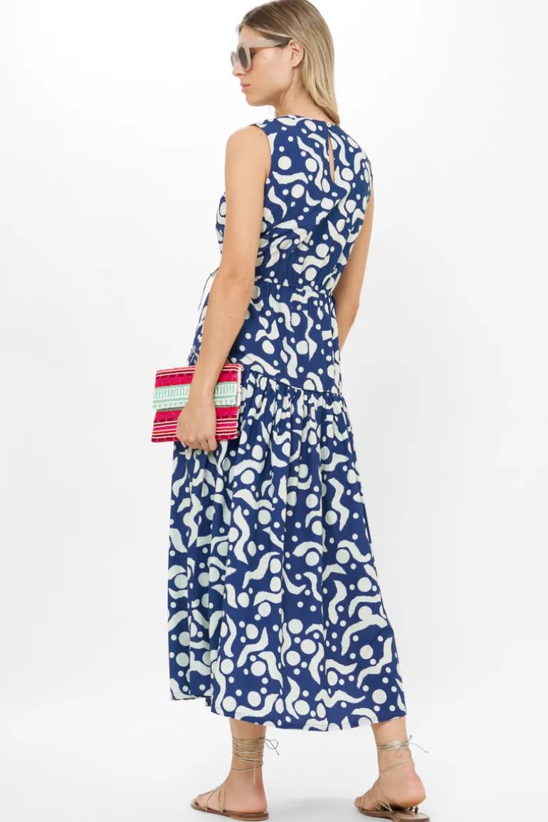 Sleeveless Piped Maxi- Acadia Navy