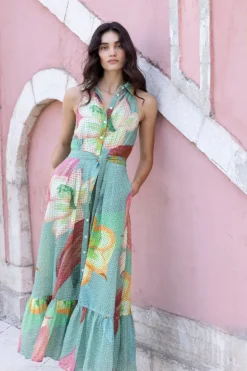Sleeveless Shirt Dress Maxi- Hibiscus Sage