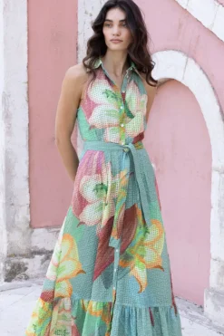 Sleeveless Shirt Dress Maxi- Hibiscus Sage