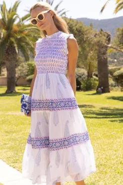 Sleeveless Smocked Maxi- Aptos Blue
