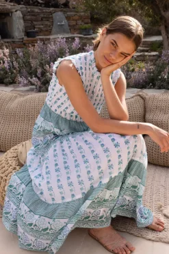 Sleeveless Smocked Maxi- Boreggo Green