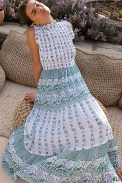 Sleeveless Smocked Maxi- Boreggo Green
