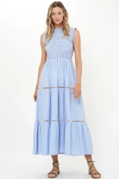 Sleeveless Smocked Maxi- Chatham Blue