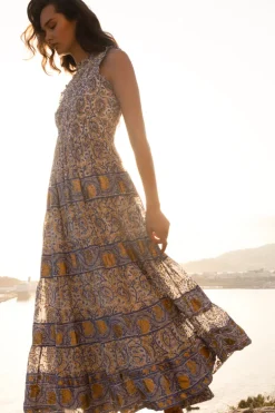 Sleeveless Smocked Maxi- Marseille Blue