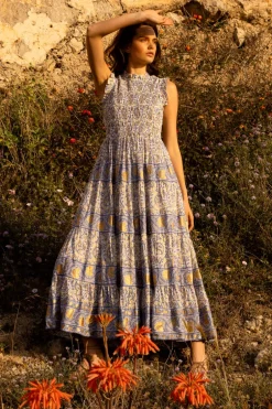 Sleeveless Smocked Maxi- Marseille Blue
