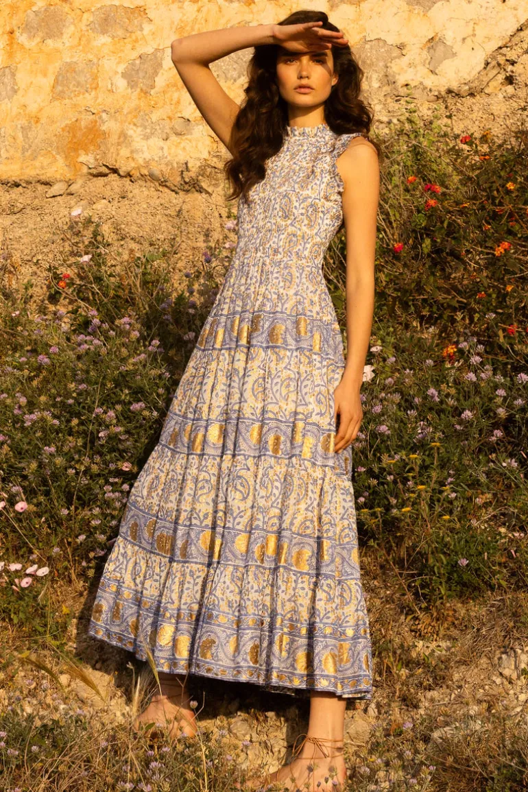 Sleeveless Smocked Maxi- Marseille Blue