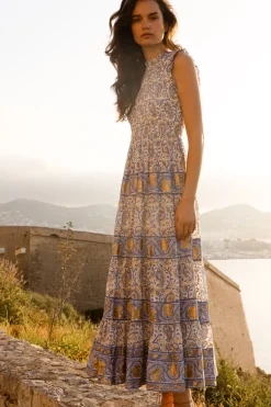 Sleeveless Smocked Maxi- Marseille Blue