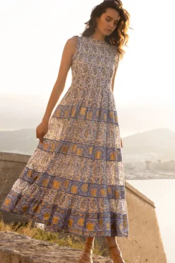 Sleeveless Smocked Maxi- Marseille Blue