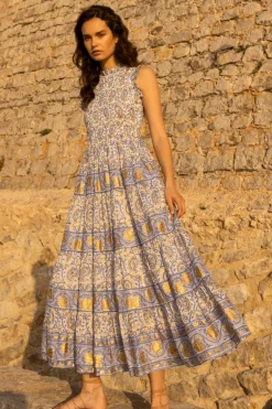 Sleeveless Smocked Maxi- Marseille Blue