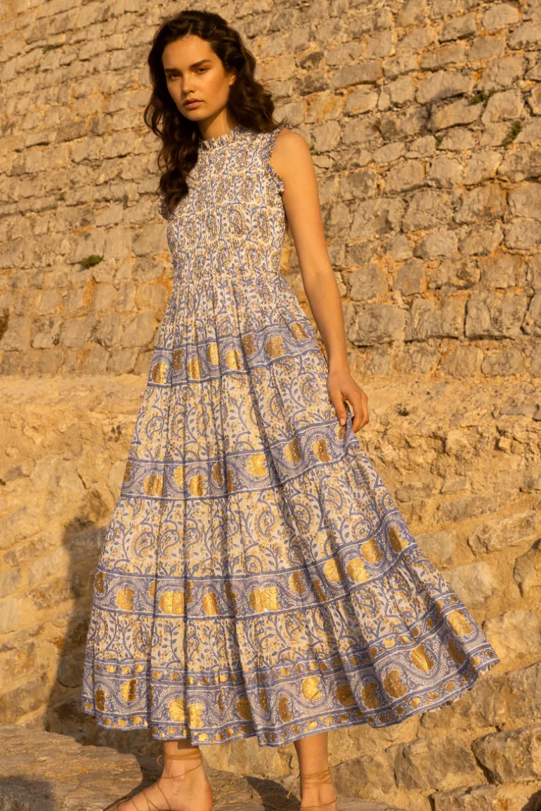 Sleeveless Smocked Maxi- Marseille Blue