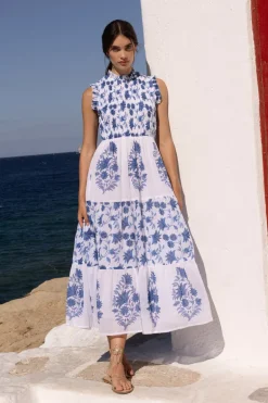 Sleeveless Smocked Maxi- Marion Blue
