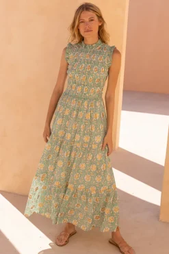 Sleeveless Smocked Maxi- Mughal Green