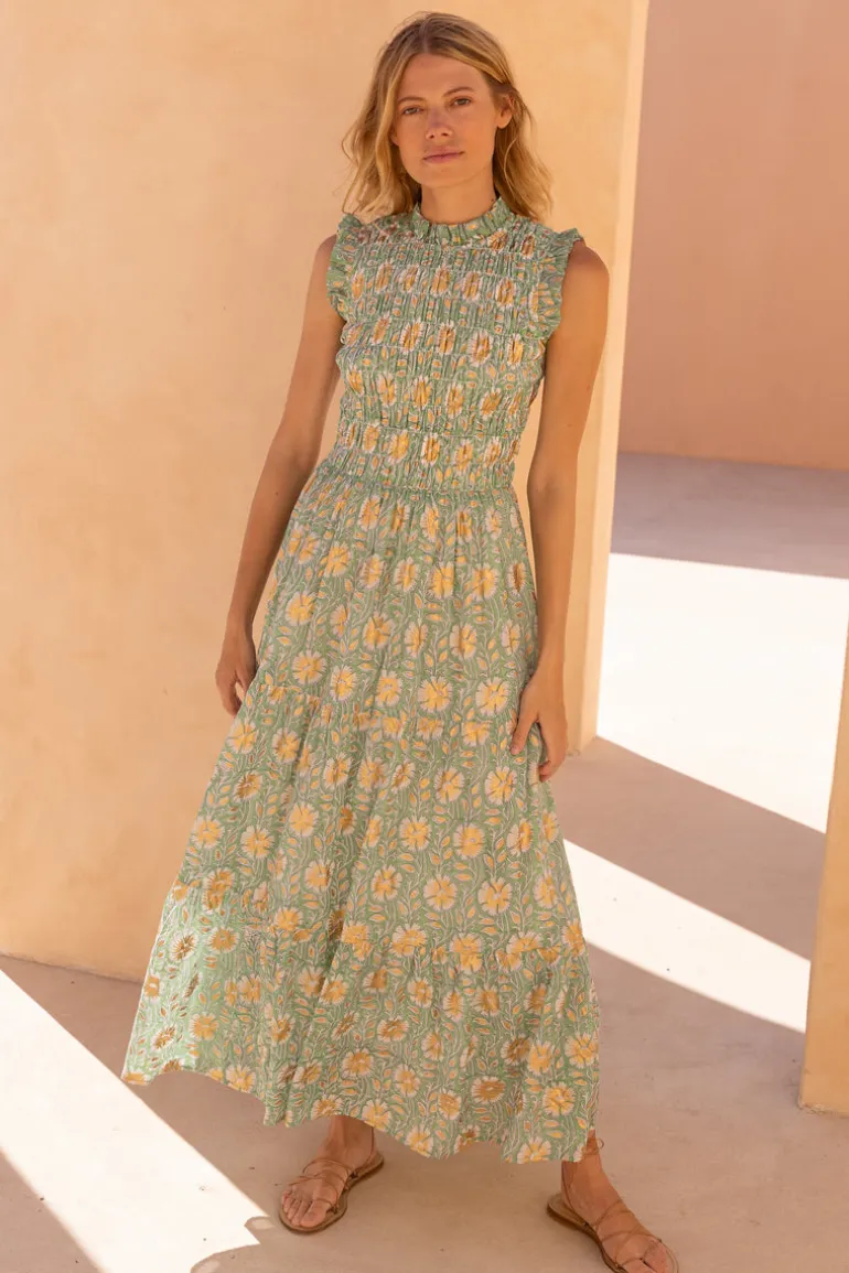 Sleeveless Smocked Maxi- Mughal Green